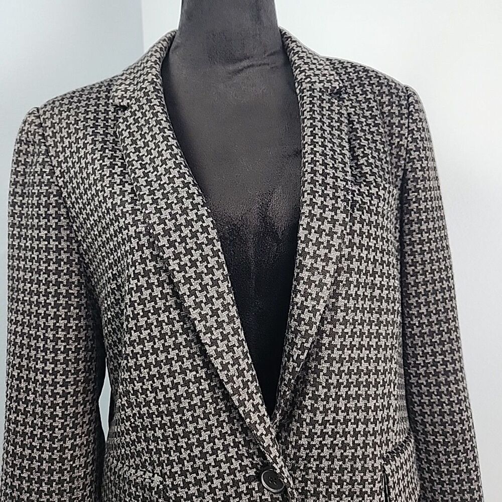 Vince Camuto Gray Black Houndstooth One Button Knit Jacket Blazer Sz 12 - Picture 3 of 11